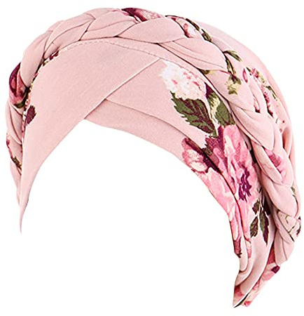 AQ899 Chemo Cancer Head Hat Cap Ethnic Pre-Tied Twisted Braid Hair Cover Wrap Headwear Pre Tied Chemo Head Scarf Beanie Skull Cover Cap for Women Beige, One Size
