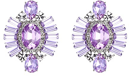 EVER FAITH Pendientes Mujer Cristales Florales de Estrás Vintage Aretes de Botón Perforados para Niñas Violeta Claro Tono Plateado