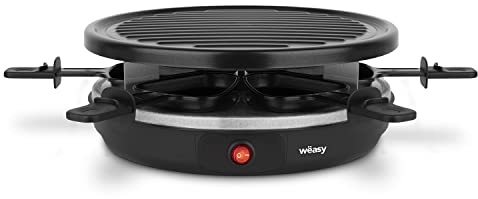 Wëasy Appareil à Raclette & Grill 6 Personnes LUGA60, Multifonctions, 6 Poëlons avec Revêtement Antiadhésif, Compatible Lave-Vaisselle, Noir, 900W