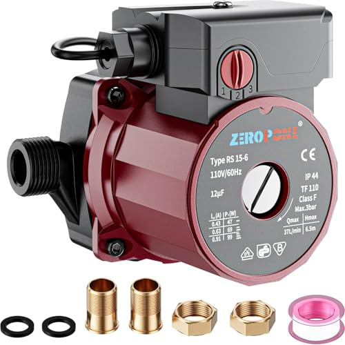 ZeroPone Recirculating Pump, 93W Water Circulator Circulating Pump NPT 3/4 w/NPT 1/2 Adapter, 15-6C 3-speed Control Recirculation for Electric Water Heater System