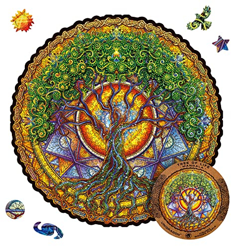 UNIDRAGON Original Holzpuzzle — Mandala Tree of Life, 700 Teile, Royal Größe 17.7 x 17.7 Zoll (45 x 45 cm) Schöne Geschenkverpackung, Einzigartige Form Erwachsene und Kinder