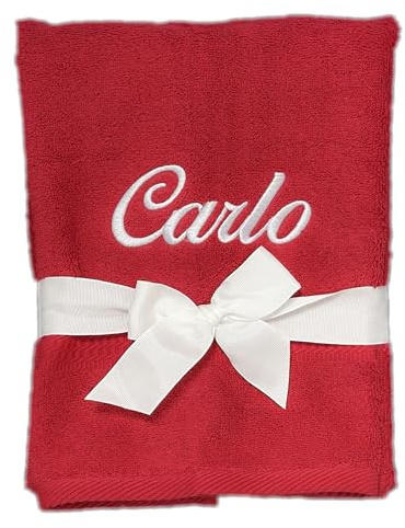 KIDDI-MEDIA Handtuch mit personalisierter Bestickung, 100x50cm, Rot | wie z.B. Name, 500 g/m², 100% Baumwolle Frottier