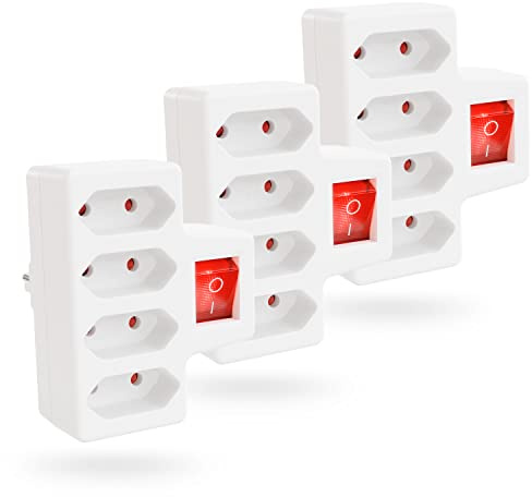 Greate 3X Adapter med 4 Uttag och Strömbrytare upp till 2300 W - Fyrdubbla Uttagsadapter utan Kabel