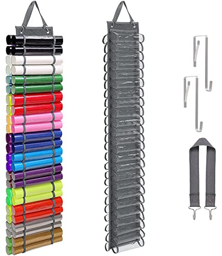 QUMENEY Vinyl Roll Aufbewahrungs mit 48 Vinyl Halter Geschenkpapier Grau | Aufbewahrung Craft Roll Halter Geschenk Wrap Organizer Vinyl Halter Geschenkpapier Aufbewahrung Tür Schrank Hängend