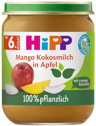 HiPP Bio Mango Kokosmilch in Apfel (6 x 160g), Babygläschen ab 6. Monat, ohne Zuckerzusatz, mit intensivem Fruchtgeschmack dank Direktpüree und schonender Verarbeitung