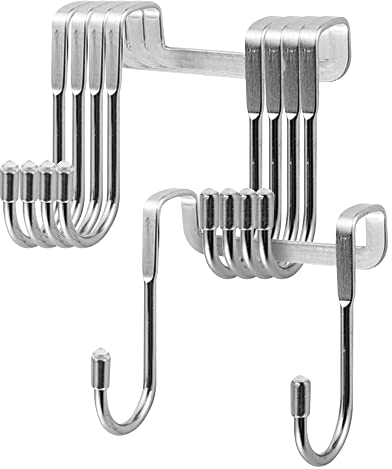 HLIWS Ganci Asciugamani Bagno-5 Pezzi 2cm gancio asciugamani bifacciale in acciaio inox,con Copertura in Silicone,per porte in vetro cornice(Forma a S)