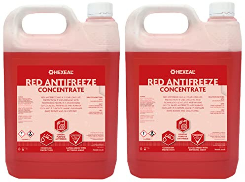 Hexeal Red Antifreeze 10L – 2 x 5L of High Concentrate Long Life Engine Coolant & Antifreeze for Cars & Vans – Summer & Winter – All Year Freeze Protection to -37 Degrees Celsius