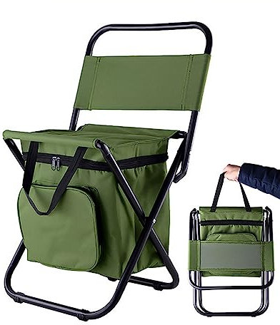 VIDECOR Tragbarer Faltbarer Campingstuhl mit Kühltasche, Leichter Rückenlehnenhocker, Kompakter Klappstuhlsitz, Outdoor-Rückenhocker mit Klappbarem Rucksack