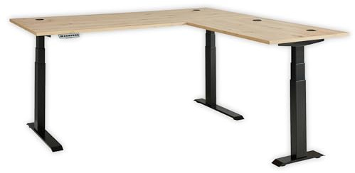 Memphis Eckschreibtisch höhenverstellbar elektrisch in Artisan Eiche Optik, Graphit - Verstellbarer Bürotisch mit Memory Funktion & Metallgestell - 185/100 x 64-129 x 77/67 cm (B/H/T)
