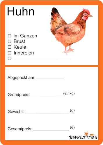Metzger Etiketten zur Kennzeichnung von Fleisch 6 x 9 cm Huhn Vektor (25)
