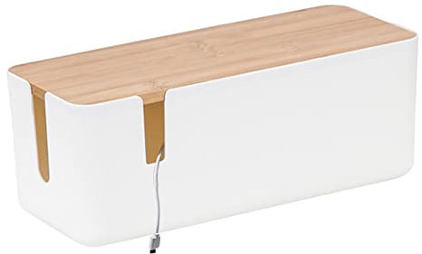Boîte de rangement en fil | Boîte de rangement en bambou avec couvercle pour cacher la multiprise sous le bureau, Attaches de câble réutilisables d'organisateur de câble de fils d'ordinateur pour la