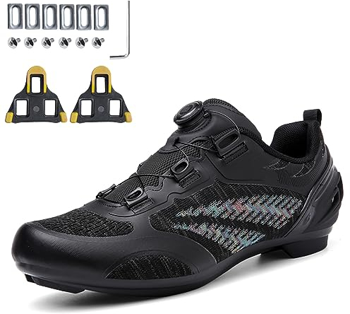 PENXZT Fahrradschuhe Damen Rennradschuhe Atmungsaktiv rutschfest Radschuhe Kompatibel mit Look SPD SPD-SL Delta Lock Pedal Peloton Schuhen,Schwarz,38 EU
