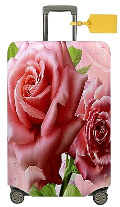 FANSU Elastisch Kofferhülle Kofferschutzhülle, 3D Rosen Blume Drucken Reisekoffer Schutzhülle mit Reißverschluss, Elasthan, Waschbar Gepäckabdeckung - 18 bis 32 Zoll (XL(29-32in),Rosa)