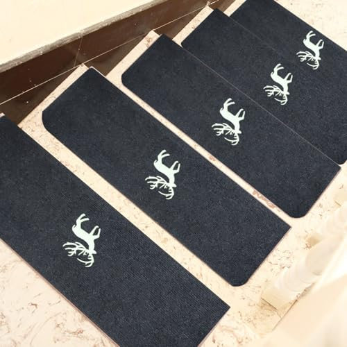 Hearda Treppenstufen Matten, Treppe Treppenteppich, Stufenmatten 5/10 Stück, Treppenteppich Selbstklebend, Antirutschmatte Innenbereich für Schutz Kinder, Ältere (10PCS-70CM,Dunkelgrauer Hirsch)