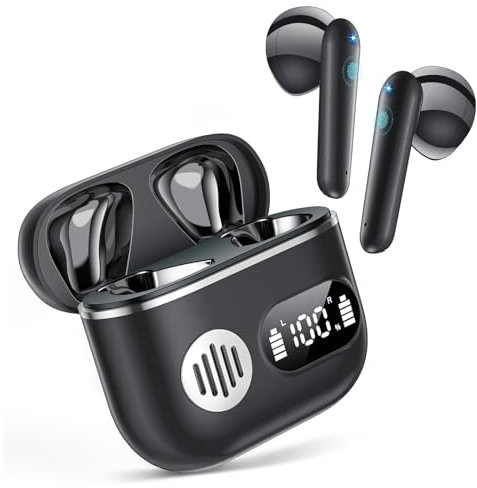 Wireless Earbuds 2025 Sport Bluetooth Headphones Stereo Earphones with ENC Mic Wireless Earphones In Ear Earbuds with Dual LED Display, 48H Playtime, Running Headphones IP7 Waterproof, Ceramic Black