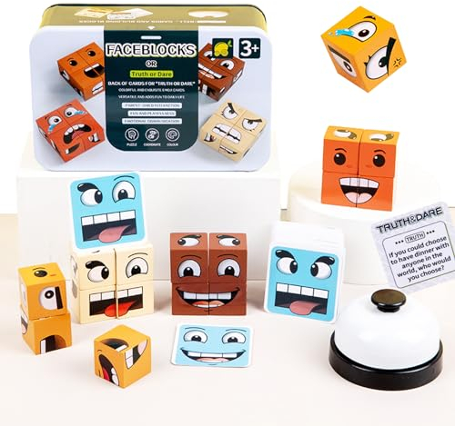 Ausdruck Holzwürfel Puzzle, Spiel Puzzle Bauwürfel,Bunte Zauberwürfel Baustein Spielzeug Set,Interaktives Emoji Holzwürfel Puzzle,Pädagogisches Montessori Spielzeug für Kinder Ab 3 Jahren