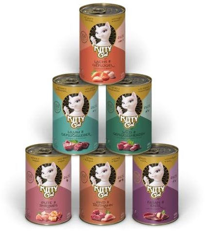 KITTY Cat Paté Mix 2, 6 x 400 g, våtfoder för katter i provpaket, spannmålsfri kattmat med taurin, laxolja och grön läppskal, komplett mat med hög kötthalt, tillverkad i Tyskland