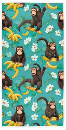 CHIFIGNO Handtuch mit Affe mit Bananen, türkis, saugfähig, weiches Gesicht, tragbares Handtuch, Bad-Dekorationen für Badezimmer, Hotel, Fitnessstudio, Spa, 76,2 x 38,1 cm
