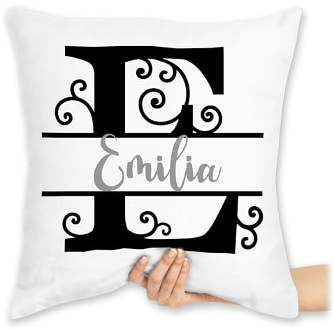 Kissen 40x40 Zierkissen - Anfangsbuchstabe anpassbar Name Geschenk Initialen I - 40 x 40 cm - Weiß - buchstabenkissen Buchstaben e kissenhülle Buchstabe personalisierte personalisiertes