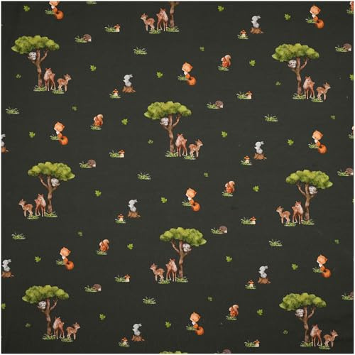 Jersey Kinderstoff Waldtiere ab 0,5x1,43m Baumwoll-Stoff Meterware Kindermotiv Oeko-Tex