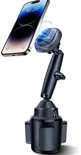 EXELIQ Mag-Safe - Supporto universale da auto con supporto per tazza a tre piroette, per iPhone, Samsung e tutti gli smartphone da 4-7 pollici