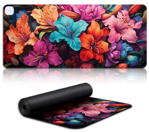 Game Mouse Pad Rhododendron Extra Large Gaming Mouse Mat Heated PC Desk Mat (70x31x0.3) cm 3 Auto Shut-Off Levels, PVC Leather Desk Pad for Gamer,Office & Home
