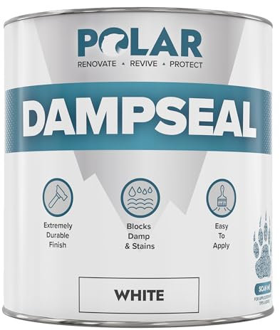 Polar White Damp Seal Paint - 1 Litre - Satin Finish - Stain Blocker and Damp Proof Anti Mould Paint for Internal Walls & Bathroom Ceilings - Quick Drying for Wood, Plaster, Cement and Stone