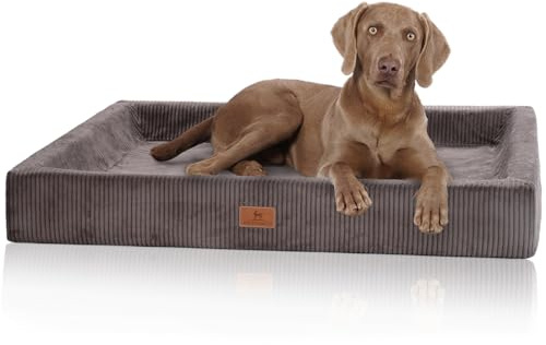 Knuffelwuff orthopädisches Hundebett aus Cord mit Handwebcharakter Santiago XL 105 x 80cm Braungrau - Abnehmbarer Bezug - waschbar - für große, mittelgroße und kleine Hunde