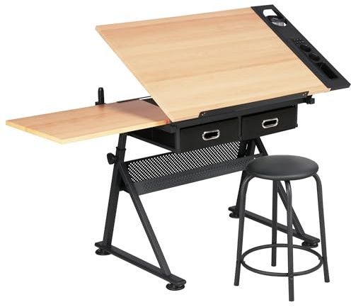Yaheetech Adjustable Drafting Table Craft Desk with Storage Drawers Wood