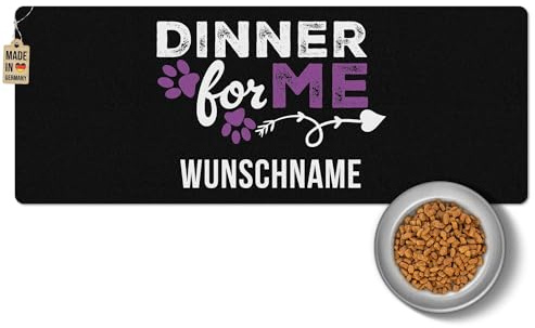 PR Print Royal Napfunterlage mit Name selbst gestalten - Dinner for me - Pink, Futtermatte für Hunde & Katzen - Personalisierte Geschenkidee, Waschbar | 80 x 30 cm, rutschfest