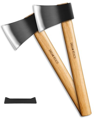 Dream Reach 2PCS Axt Handgeschmiedet Beil mit Carbon-Holzgriff | Universalaxt, Hochwertig & Robust, Carbonisierter Holzgriff, für Camping & Wandern, Gartengeräte