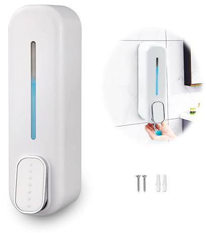 Dispenser Sapone, Dispenser di Sapone a Parete, Dispenser Shampoo e Bagnoschiuma, Dispenser Manuale di Sapone per Bagno Cucina Hotel Stazione di Lavaggio a Mano, 350 ml, Bianco