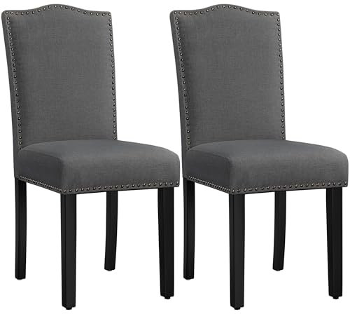 Yaheetech 2er Set Esszimmerstühle Küchenstühle mit Nieten Vielseitiger Polsterstuhl bis 136 kg Belastbar, Moderner Stuhl fürs Küche/Esszimmer/Restaurant Dunkelgrau