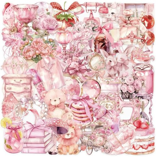 50Pcs Aesthetic Stickers, Preppy Stickers, Waterproof Self-Adhesive Vinyl Stickers, Retro Pink Stickers, Pink Cute Stickers Pack, for Laptop, Scrapbook, Phone, Luggage, Skateboard, Computer