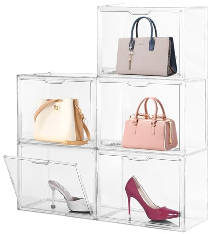 IBEQUEM 5Pcs Caja de Almacenamiento Acrílica, Organizador Transparente Apilable Con Tapa Magnética Para Zapatos, Bolsos, Juguetes, 36x22x27cm