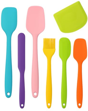 Silicone Spatula Set 7 Piece, Heat Resistant Non Stick Kitchen Utensils with Dough Scraper, Flexible Spatulas for Baking, Cooking, Mixing & Icing