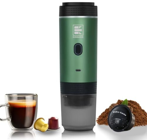 Portable Electric Espresso Machine, 20 Bar Mini Small Car Coffee Maker for Travel, Self-Heating Battery Powered Coffee Brewer Compatible with Ground Coffee & NS Capsules, Green
