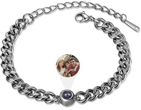 Gaosh Personalisierte Herren Armband mit Foto Projektion Armband mit Bild im Stein Foto Armband mit Eigenem Foto für Papa Mama Paar Personalisierte Geschenke Männer