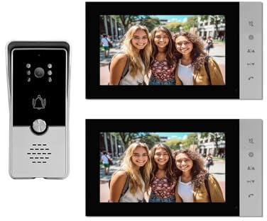 POAHNCU Timbre con vídeo Inteligente Videoportero cableado, 2 monitores, Puerta analógica de última neración, Puerta económica, teléfono para hogares Inteligentes, oficinas y hogares
