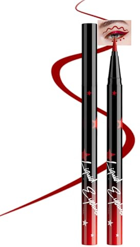 Rot Matte Liquid Eyeliner, Hochpigmentierter Eyeliner Bunt Wasserfest Wischfest, Langanhaltender 24H, Schnelltrocknung, Multipurpose Flüssiger Lidstrich Stift, Colored Eye Makeup für Weihnachten-10
