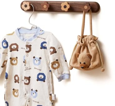 Kids Coat Rack Wall Mount - Wood Cute Flower Coat Hooks for Hanging Clothes,Purse,Robe,Towels,Backpack,Modern Decorative Walnut Wall hooks Heavy Duty Hanger for Girls Nursery,Bathroom,Entryway&Bedroom