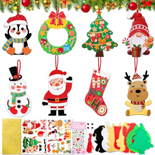Edonkvi Basteln Weihnachten Kinder,8 Stück Weihnachtsbasteln Kinder,Moosgummi Bastelset Weihnachten,DIY Weihnachtsdeko Basteln,Bastelset Winter Neujah Christbaumschmuck für ab 3 jahre Jungen Mädchen