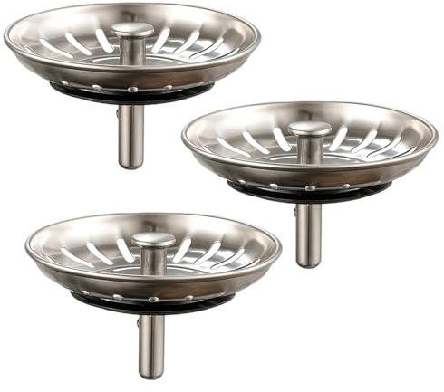 3 Pack Sink Plug Strainer, Stainless Steel Kitchen Sink Strainer, Universal Sink Plug Replacement with 20 Drain Holes, Food Waste Catcher for 78mm Sink Holes