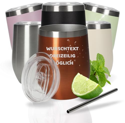 Personalisierter Weinbecher 350 ml - Trinkbecher mit Deckel und Strohhalm | Campingbecher, stapelbar, bruchsicher, Outdoor, Festival, leicht, langlebig
