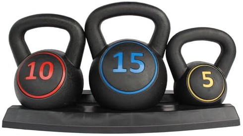 5/10/15KG Kettlebell Set with Non-Slip Handle, Compact Home Gym Equipment for Strength Training, Fitness & Rehabilitation