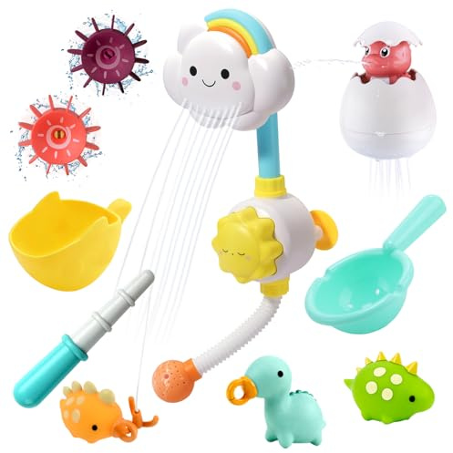 Cute Stone - Juguete de baño con ducha de agua, juego de pesca, juguete flotante con chorro de agua para niños pequeños y bebés a partir de 3 años