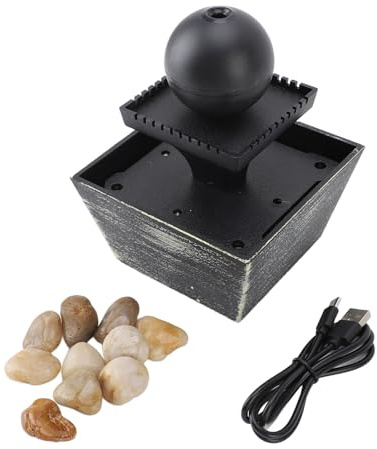 ANKROYU Fuente de Agua de Mesa para Interiores, Fuente de Bola de Escritorio Feng Shui de relajación con Piedras de luz LED, alimentación USB de 5 V para el hogar, Oficina, Sala de