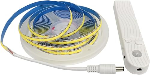 TOPXCDZ LED Streifen Batterie mit Bewegungsmelder, Klebe Batteriebetrieben 1M 2M 3M 4M 5M Auto On/Off und Timer für Schlafzimmer, Treppenhaus, Badezimmer, Küche, Treppe,Bett (Warm White, 5M)