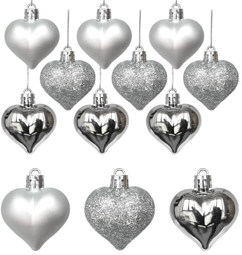 San Valentino Cuore Palline Ornamenti, 12 Pezzi Cuori da Appendere, Ornamenti a Forma di Cuore, Albero di Natale Palline a Forma di Cuore per San Valentino, Matrimonio, Natale, Anniversario
