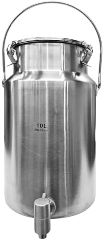 SWRONP 2.6 Gallon Water Dispenser,304 Stainless Steel Milk Can with Spigot,10L Water Jug,Airtight Food Storage Bucket,Leak-proof Liquid Storage Container with Tight Lid and Long Swivel Handle,Oil Pail